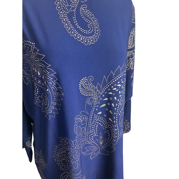 Susan Graver Regular Foil-Printed Liquid Knit Tunic INDIGO NWOT SIZE S - Picture 3 of 8